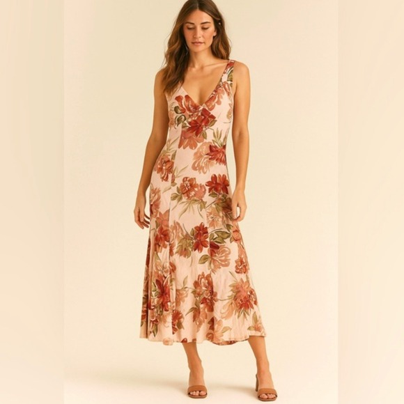 Paper Heart Maxi Dress Size Small Midi Linen Blend Red Pink Romantic Feminine - Picture 1 of 11